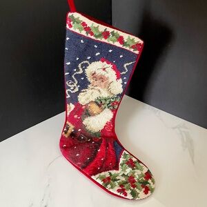 Santa with Holly Designs - Holiday Needlepoint Stocking